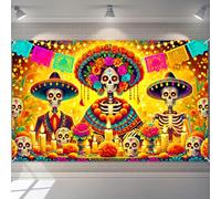 BlissYard Day of The Dead Banner 71x43 Inch Dia de Los Muertos Backdrop Halloween Sugar Skull Altar Decoration Skeleton Family Wall Banner for Mexican Festival Indoor Outdoor Party Display