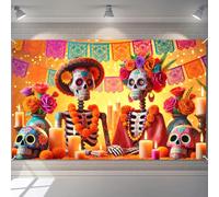 BlissYard Day of the Dead Banner 71x43 Inches Dia de los Muertos Party Supplies Sugar Skull Decor Mexican Fiesta Backdrop Halloween Holiday Banner Outdoor Indoor Decoration