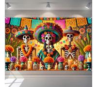 BlissYard Day of The Dead Banner Hanging Decor Floral Skull & Papel Picado Scene Decoration 71x43 Inches for Home Party Supplies Photo Backdrop Outdoor Indoor Holiday Season Decor