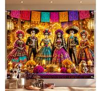 BlissYard Day of the Dead Party Decorations 8 x 6FT Dia de Muertos Backdrop Catrina Skeleton Family Papel Picado Marigold Ofrenda Halloween Mexican Fiesta Photo Booth Decor