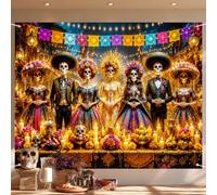 BlissYard Dia de Los Muertos Backdrop 91 x 71 Inch Day of the Dead Banner Ofrenda Altar Scene Papel Picado Marigold Sugar Skull Mexican Fiesta Halloween Photo Booth Wall Decor