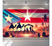 BlissYard Epiphany Backdrop Three Wise Men Nativity Scene Camels Puerto Rican Flag Design 71x43 Inch Photography Background Banner for Religious Celebration Cultural Decor Home Event