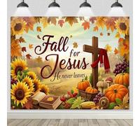 BlissYard Fall for Jesus Backdrop Banner 8x6ft Christian Autumn Harvest Thanksgiving Background Pumpkins Sunflowers Cross Bible Verse Religious Church Party Decoration Photo Booth