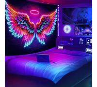BlissYard Glowing Tapestry Blacklight Angel Wings Tapestry UV Reactive Wall Hanging Tapestries Pink Tapestries Girls Teens Glow in the Dark Tapestrys Party Backdrop 59X78 inch