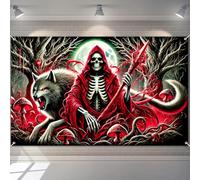 BlissYard Halloween Backdrop Banner Reaper Wolf Poster Spooky Skeleton Forest Mushrooms Photo Booth Haunted Party Decor Indoor Outdoor 71×43 Inch