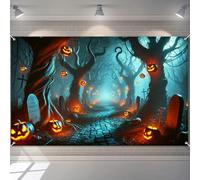 BlissYard Halloween Banner 71x43 Inches Spooky Graveyard Path Decor Enchanted Forest Backdrop Halloween Theme Party Supplies Seasonal Holiday Banner Outdoor Indoor Decoration