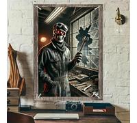 BlissYard Halloween Banner Gothic Skull Mechanic Industrial Dark Goth Window Banner Backdrop 31x47 Inch Polyester Holiday Window Cover Decoration Halloween Window Decoration Door Display
