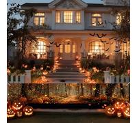 BlissYard Halloween Banner Pumpkin Path Forest Autumn Woodland Backdrop 118x20 Inches Glowing Fireflies Falling Leaves for Indoor Outdoor Decoration Trick or Treat Party Display