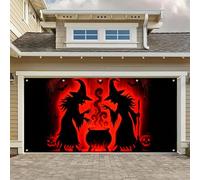 BlissYard Halloween Garage Door Cover 13x6Ft Witch Cauldron Banner Spooky Witch Silhouettes Halloween Backdrop Red Glow Garage Decoration for Trick or Treat Outdoor Party Haunted House Display