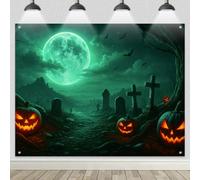 BlissYard Halloween Horror Banner Spooky Cemetery Pumpkin Lanterns & Full Moon for Party Backdrop Banner Decor Ghost Themed Photography Backdrop Booth Indoor Outdoor Decoration