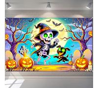 BlissYard Halloween Skeleton Dog Backdrop 70.9 x 43.3 Inches Spooky Graveyard Banner with Full Moon Bat Pumpkin Scene Fabric Background for Kids Party Wall Decor Photo Booth Indoor Outdoor