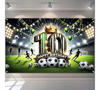 BlissYard Happy 10th Birthday Banner Soccer Backdrop 120x84 Inch Football Stadium Party Decrations Background Decoration Football 10th Anniversary for Boys Kids Photo Booth Party Supplies