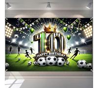BlissYard Happy 10th Birthday Banner Soccer Backdrop Football Stadium Party Decrations Background Decoration Football 96x72 Inch 10th Anniversary for Boys Kids Photo Booth Party Supplies