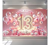 BlissYard Happy 13th Birthday Banner Pink Gold Crown Sweet Celebration Glitter Lighted Number Balloons Gifts for Girls 71x43 Inch Thirteenth Year Old Backdrop Photography Background Photo Booth Decor