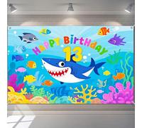 BlissYard Happy 13th Birthday Banner Under The Sea Theme Decor Ocean Adventure Photography Background with Smiling Shark Fish for Kids Boys Girls Backdrop 71x43 inch Thirteen Year Old Celebration