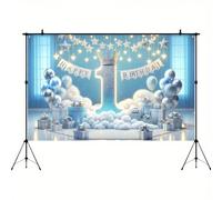 BlissYard Happy 1st Birthday Backdrop Banner Blue Newborn Boys First Birthday Backdrop Photo Studio Photography Background 71.8 x 43.3 Inch