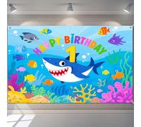 BlissYard Happy 1st Birthday Banner Baby Shark Theme Ocean Decorations Under The Sea Party Backdrop Photography Background Photo Booth Wall Decor 71x43 inch for Kids First Birthday Decorations