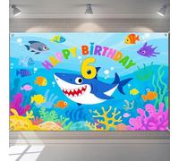 BlissYard Happy 6th Birthday Banner Ocean Theme Party Decrations Supplies Under The Sea Backdrop with Shark and Marine Life Banners for Boys Girls Six Year Old Photography Background 71x43 inch