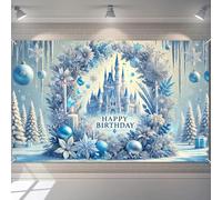 BlissYard Happy Birthday Banner Frozen Theme Decrations Backdrop 96x72 Inch Winter Wonderland Party Background Decoration for Kids Birthday Celebration for Girls or Boys Gifts Baners
