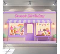 BlissYard Happy Birthday Banner Sweet Candy Decrations Store Party Pastel Purple Dessert Shop Design Ice Cream Rainbow Cake Lollipops 71x43 Inch for Girls Kids Backdrop Photography Background Decor