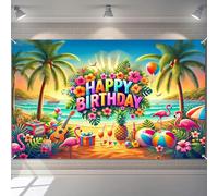 BlissYard Happy Birthday Banner Tropical Beach Theme Decrations Backdrop Summer Party Luau Background Decorations 96x72 Inch for Girls Boys Photo Booth Supplies for Girls or Boys Gifts