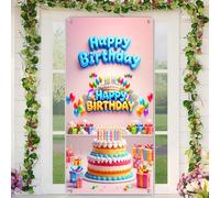 BlissYard Happy Birthday Door Cover Balloons Cakes Gifts 71x35 Inch for Front Door Birthday Porch Banner Party Celebration Decoration Colorful Cake Balloon Welcome Sign Indoor Outdoor