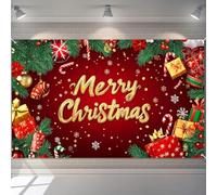 BlissYard Merry Christmas Banner Red Gold Gifts Snowflakes Candy Canes 71x43 Inch Holiday Decorations for Indoor Outdoor Party Supplies Xmas Home Decor Festive Backdrop Celebration