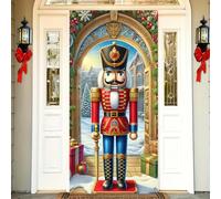 BlissYard Merry Christmas Door Cover Nutcracker Soldier Front Door Banner Backdrop 71 x 35 Inch Photo Booth Background Props Decoration New Year for Winter Party Holiday Xmas Eve Porch Decor