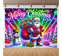 BlissYard Merry Christmas Santa Neon Blacklight Tapestry Glow In The Dark Holiday Wall Hanging UV Reactive Christmas Tree Snowflake Gift Scene For Bedroom Living Room 78x59 Inch