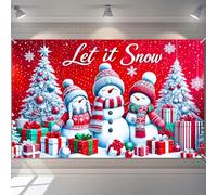 BlissYard Merry Christmas Snowman Banner Winter Backdrop Decoration Let It Snow Backdrop Red Holiday Scene with Gifts Trees Winter Party Decoration for Indoor Outdoor 71x43 inch