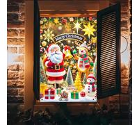 BlissYard Merry Christmas Window Cover Winter Christmas Banner 31x47 inch Winter Decorations with Santa Claus Reindeer Snowman and Gift Tree Decor for Living Room Office Holiday Theme