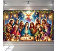 BlissYard Nativity Scene Backdrop Baby Jesus Mary Joseph Three Kings Angel 71x43 Inch Photography Background Banner for Christmas Decorations Religious Holiday Decor Church Event Prop
