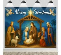 BlissYard Nativity Scene Christmas Backdrop 8x6ft Holy Family Jesus Mary Joseph Wise Men Manger Religious Xmas Decoration Banner for Church Party Indoor Outdoor Scene