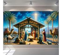BlissYard Nativity Scene Christmas Banner 71x43 Inch Holy Night Jesus Birth Backdrop with Manger and Wise Men Religious Xmas Decoration for Church Wall Door Indoor Outdoor Holiday Display