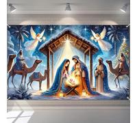 BlissYard Nativity Scene Christmas Banner 71x43 Inch Religious Birth of Jesus Backdrop Manger Scene Christian Christmas Decorations Indoor Outdoor Church Party Wall Decor