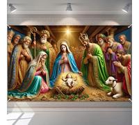 BlissYard Nativity Scene Christmas Banner 71x43 Inch Religious Holy Family Manger Backdrop Baby Jesus Birth Christian Xmas Wall Decor for Church Stage Bethlehem Biblical Celebration