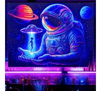 BlissYard Neon Alien Astronaut Black Light Tapestry UV Reactive Psychedelic UFO Space Wall Hanging for Living Room Bedroom Dorm Room Bar Party Decor 78x59 Inch