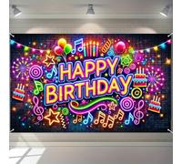 BlissYard Neon Birthday Party Banner 71x43 Inch Decoration for Photography Background Happy Birthday Party Backdrop