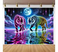 BlissYard Psychedelic Blacklight Tapestry Banner 79x59 Inch Neon Tapestry Tiger Cosmic Moon Water Reflection Art Aesthetic Bohemian Glow In The Dark Decor Wall Hanging Trippy Vibrant Black Light