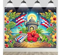 BlissYard Puerto Rico Flag Backdrop 8x6ft Frog Party Decor Party Photography Background Banner Indoor Outdoor Decorations Puerto Rico Events Festivals Wall Banner for Home and Events