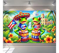BlissYard Puerto Rico Frog Banner Tropical Flag Drum Scene Colorful Island Backdrop Party Photography Background 71x43 Inch for Caribbean Festival Party Wall Decoration