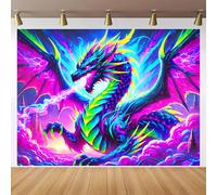 BlissYard Rainbow Snake Blacklight Tapestry 78x59 Inch Psychedelic UV Reactive Wall Hanging Cobra Lightning Scene Glow in Dark Backdrop Luminous Blacklight Tapestry Aesthetic Decor