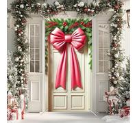 BlissYard Red Bow Merry Christmas Door Banner 35x71 Inch Holiday Front Door Decoration with Evergreen Garland for Winter Welcome Home Wall Indoor Outdoor Christmas Porch Display