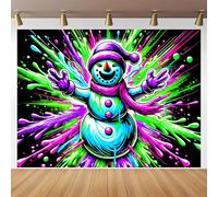BlissYard Snowman Blacklight Tapestry Banner 79x59Inch Neon Winter Wonderland UV Reactive Festive Holiday Psychedelic Wall Art Decoration Glow In The Dark Decorations Black Light Tapestries