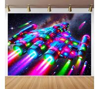 BlissYard Spacecraft Blacklight Tapestry 78x59 Inch Glow in the Dark Trippy Wall Decor Colorful Galaxy Spaceship Backdrop for Bedroom Game Room Sci-Fi Party Neon Tapestry