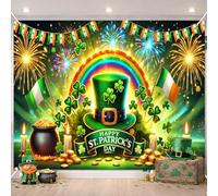 BlissYard St Patricks Day Backdrop 8x6ft Leprechaun Hat Clover Rainbow Fireworks Scene Irish Party Photo Booth Background Saint Patrick Celebration Decoration for Bar Pub Home Event Display
