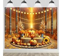 BlissYard Thanksgiving Backdrop Banner 8x6ft Fall Harvest Banner Pumpkins Corn Sunflowers Hay Bales Autumn Leaves Forest Path Props for Thanksgiving Party Photo Booth Indoor Outdoor Decor