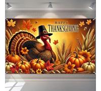 BlissYard Thanksgiving Harvest Banner 71x43 Inches Happy Thanksgiving Party Supplies Turkey Pumpkin Fall Decor Autumn Harvest Photo Backdrop Seasonal Holiday Banner Outdoor Indoor Decoration