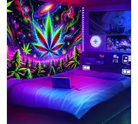 BlissYard UV Reactive Backdrop Blacklight Tapestry Cannabis Leaf UV Backdrop 60 x 80 Inches Decorations Photography Background Photo Shoot Props Wall Hanging for Bedroom Dorm Living Room Decor