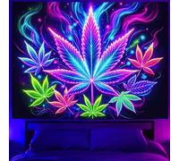 BlissYard Weed Blacklight UV Reactive Tapestry Neon Cannabis Leaf Wall Tapestry Tuxedo Cannabis Leaf Black Light Glow in The Dark Party Backdrop Art Poster for Men Room Bedroom Decor 59 X 78 inch